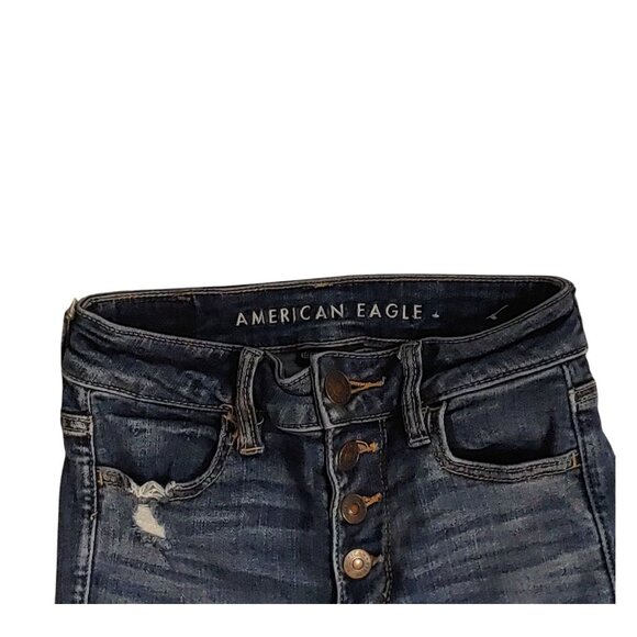American Eagle High Rise Jegging Women Size 0 Short Dark Wash Stretch Distressed - Picture 11 of 12